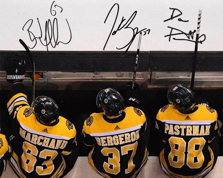 Ikonic Fotohaus Patrice Bergeron Brad Marchand David Pastrnak Bruins Signed Photo Autograph Print Wall Art Home Decor