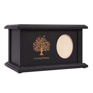 wooden urns for human ashes adult male female,tree of life cremation urns for ashes with frame,wood urns for ashes men women, holds up to 230 cubic inches of ashes (black tree, with frame)