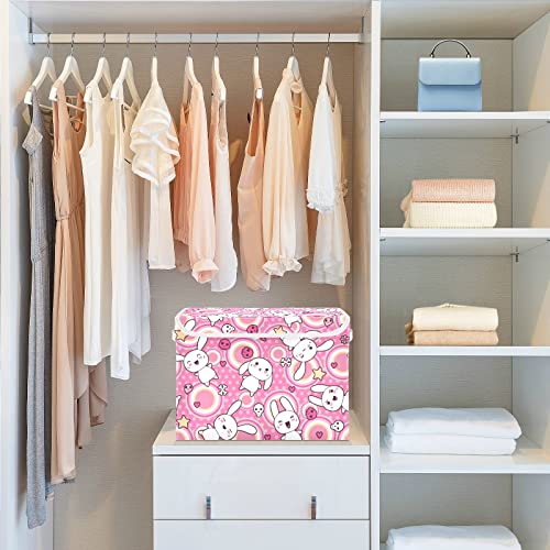 RunningBear Kawaii Rabbit Large Storage Bins with Lid Collapsible Storage Bin Storage Containers Foldable Fabric Storage Boxes for Home Office