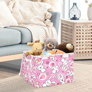 RunningBear Kawaii Rabbit Large Storage Bins with Lid Collapsible Storage Bin Storage Containers Foldable Fabric Storage Boxes for Home Office