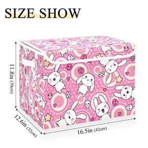 RunningBear Kawaii Rabbit Large Storage Bins with Lid Collapsible Storage Bin Storage Containers Foldable Fabric Storage Boxes for Home Office