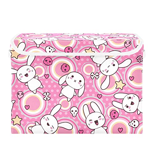 RunningBear Kawaii Rabbit Large Storage Bins with Lid Collapsible Storage Bin Storage Containers Foldable Fabric Storage Boxes for Home Office