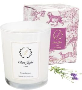 chez juju lavender scented candle | 100% pure natural soybean wax | luxurious clean burning aromatherapy | plant based vegan eco friendly | pilates, yoga, bath, gift, relax, meditation candle