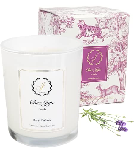 Chez Juju Lavender Scented Candle | 100% Pure Natural Soybean Wax | Luxurious Clean Burning Aromatherapy | Plant Based Vegan Eco Friendly | Pilates, Yoga, Bath, Gift, Relax, Meditation Candle