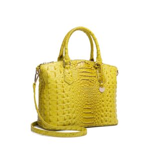 Satchel Bag Women’s Vegan Leather Crocodile-Embossed Pattern With Top Handle Large Shoulder Bags Handbags (Yellow)