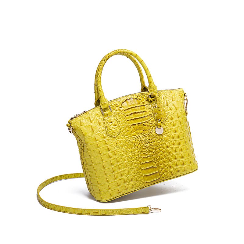 Satchel Bag Women’s Vegan Leather Crocodile-Embossed Pattern With Top Handle Large Shoulder Bags Handbags (Yellow)