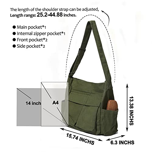 VODIU Canvas Messenger Bag Large Hobo Crossbody Bag with Multiple Pockets For Women And Men Shoulder Tote Bag For School