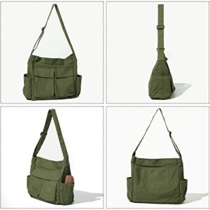 VODIU Canvas Messenger Bag Large Hobo Crossbody Bag with Multiple Pockets For Women And Men Shoulder Tote Bag For School