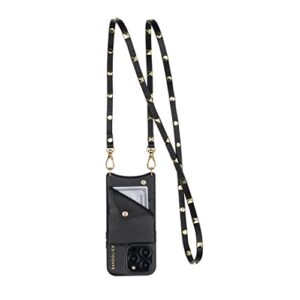 Bandolier Sarah Crossbody Phone Case and Wallet - Black Leather with Gold Detail - Compatible with iPhone 14 Pro Max