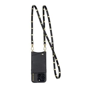 Bandolier Sarah Crossbody Phone Case and Wallet - Black Leather with Gold Detail - Compatible with iPhone 14 Pro Max