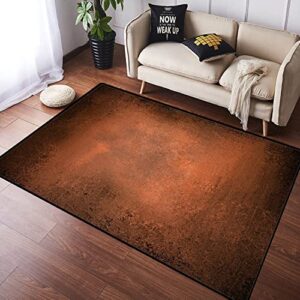 dinjuna area rug for living room,paint hammered abstract orange brown vintage aged copper burnt dirty dark antique color messy,large floor carpets mat washable runner rugs bedroom kids room 3’x5′