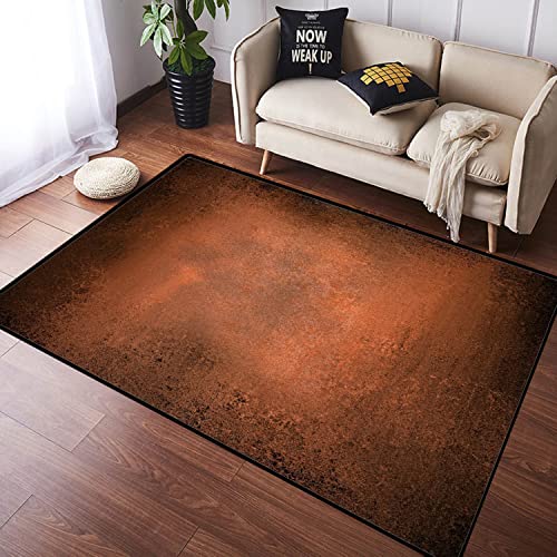 DINJUNA Area Rug for Living Room,Paint Hammered Abstract Orange Brown Vintage Aged Copper Burnt Dirty Dark Antique Color Messy,Large Floor Carpets Mat Washable Runner Rugs Bedroom Kids Room 3'x5'