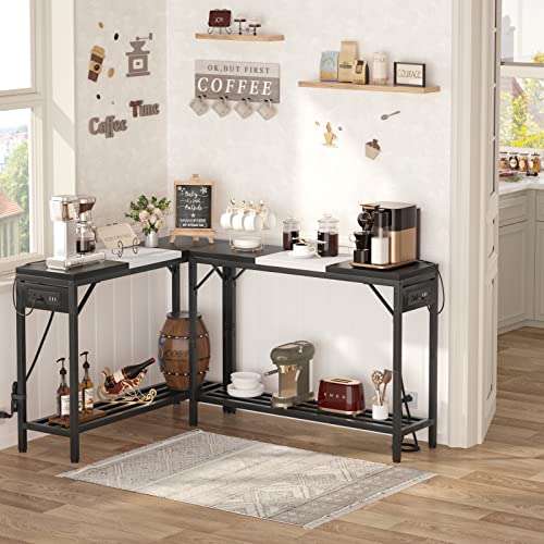 Narrow Console Table with Power Strips, Sofa Table with Storage Shelves for Living Room, 2-Tier Foyer Table for Entryway, Hallway, Behind Couch, Kitchen Counter, 39'', Black & White