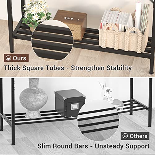 Narrow Console Table with Power Strips, Sofa Table with Storage Shelves for Living Room, 2-Tier Foyer Table for Entryway, Hallway, Behind Couch, Kitchen Counter, 39'', Black & White