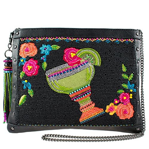 Mary Frances Salt on the Rim Beaded Margarita Leather Crossbody Clutch Handbag, Black