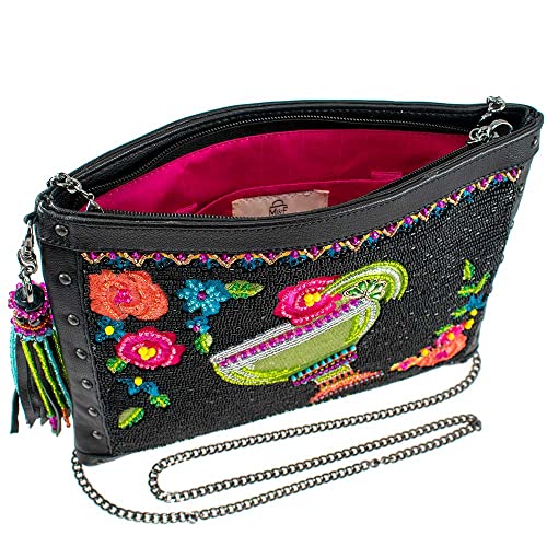 Mary Frances Salt on the Rim Beaded Margarita Leather Crossbody Clutch Handbag, Black