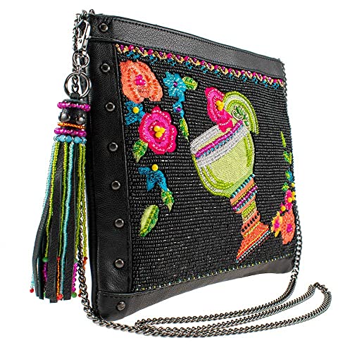 Mary Frances Salt on the Rim Beaded Margarita Leather Crossbody Clutch Handbag, Black