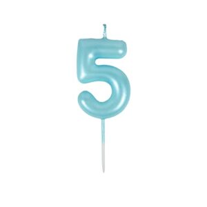 birthday candles number 5 candle, cake topper decoration for kids adults party supplies anniversary, blue candle numeral 5