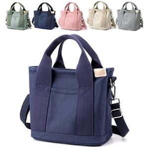 Large Capacity Multi-Pocket Handbag, New Women's Vintage Canvas Travel Crossbody Tote Bag with Zipper for School College (Color : Blue)