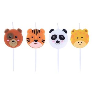 cute animal birthday candles, cute tiger giraffe bear panda face shaped cake cupcake candles for birthday baby shower party supplies – set of 4
