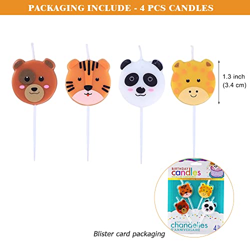 Cute Animal Birthday Candles, Cute Tiger Giraffe Bear Panda Face Shaped Cake Cupcake Candles for Birthday Baby Shower Party Supplies - Set of 4