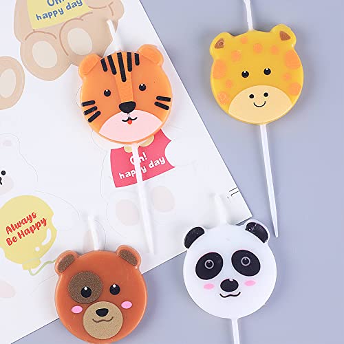 Cute Animal Birthday Candles, Cute Tiger Giraffe Bear Panda Face Shaped Cake Cupcake Candles for Birthday Baby Shower Party Supplies - Set of 4