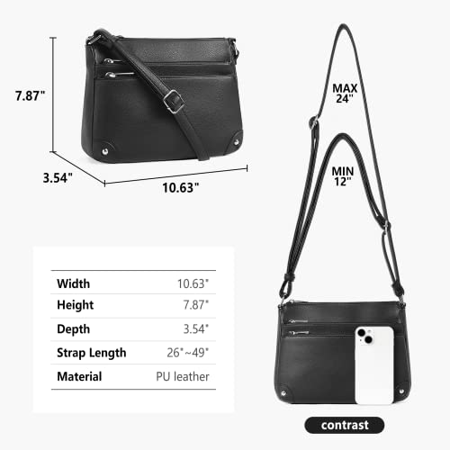 WESTBRONCO Crossbody Bags for Women, Medium Size Shoulder Handbags, Wallet Satchel Purse with Multi Zipper Pocket Black