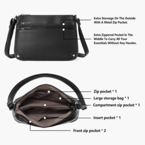 WESTBRONCO Crossbody Bags for Women, Medium Size Shoulder Handbags, Wallet Satchel Purse with Multi Zipper Pocket Black