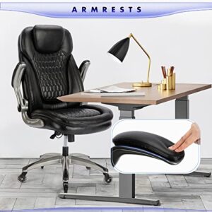 COLAMY Office Chair-Ergonomic High Back Computer Chair with Padded Flip-up Arms, Executive Leather Desk Chair Adjustable Height, Upgraded Casters for Swivel Rolling Home Office Chair-Black, 300lbs