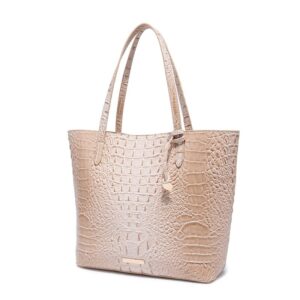 Leather Crocodile-Embossed Pattern With Women Handbags Large Tote Shoulder Bag Top Handle Satchel Hobo (Khaki)