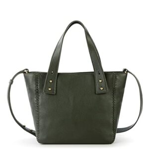 the sak liv satchel in leather, large purse with removable, convertible straps, moss