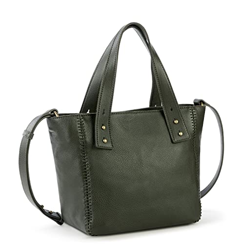 The Sak Liv Satchel in Leather, Large Purse with Removable, Convertible Straps, Moss
