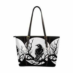interestprint black crow sitting at night handbag tote shoulder bag, top handle satchel bag