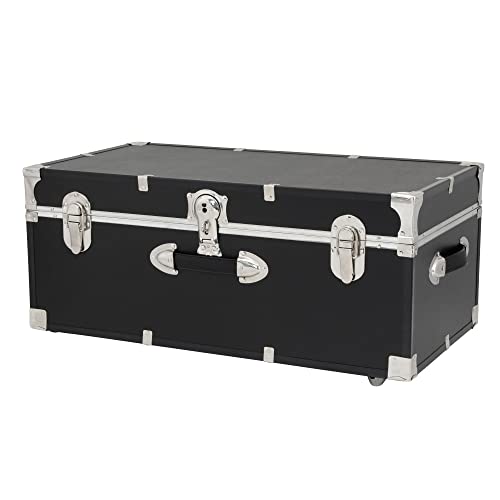 30" Trunk with Wheels & Lock, Wood Storage Container for Adults, Multiple Colors (Color : Black)