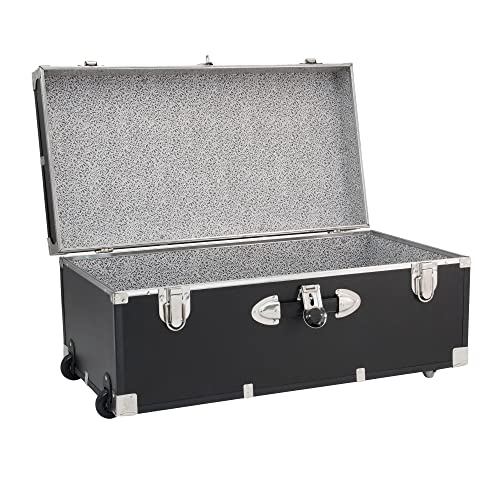 30" Trunk with Wheels & Lock, Wood Storage Container for Adults, Multiple Colors (Color : Black)