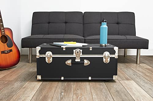 30" Trunk with Wheels & Lock, Wood Storage Container for Adults, Multiple Colors (Color : Black)