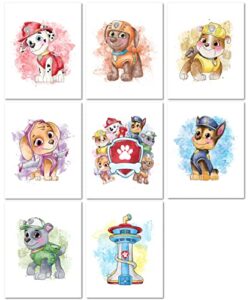 nistio® paw patrol wall decor prints, paw patrol wall art for boys, paw patrol room decor, paw patrol poster, set of 8, 8×10 inches (unframed)