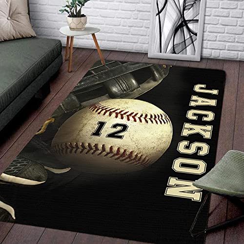 Custom Baseball Ball Area Rug - Baseball Rugs for Girls Room, Football Area Rug Anti-Skid Water Absorbent Carpet for Kitchen Living Room Gifts for Baseball Players Fan