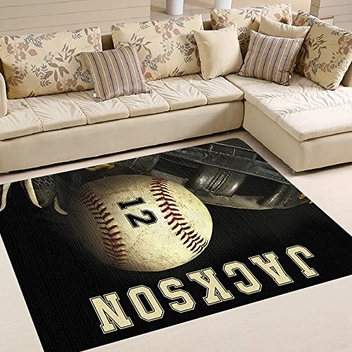 Custom Baseball Ball Area Rug - Baseball Rugs for Girls Room, Football Area Rug Anti-Skid Water Absorbent Carpet for Kitchen Living Room Gifts for Baseball Players Fan