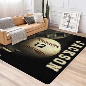 Custom Baseball Ball Area Rug - Baseball Rugs for Girls Room, Football Area Rug Anti-Skid Water Absorbent Carpet for Kitchen Living Room Gifts for Baseball Players Fan