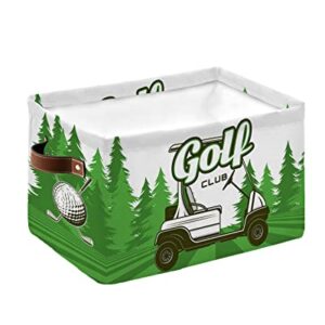 Golf Cart Storage Baskets for Organizing, Golf Club Green Field Pine Tree Balls Sports Theme Fabric Storage Bins for Shelf, Collapsible Cube Bin with Handles for Closet（15''x11''x9.5''）