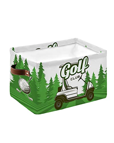 Golf Cart Storage Baskets for Organizing, Golf Club Green Field Pine Tree Balls Sports Theme Fabric Storage Bins for Shelf, Collapsible Cube Bin with Handles for Closet（15''x11''x9.5''）