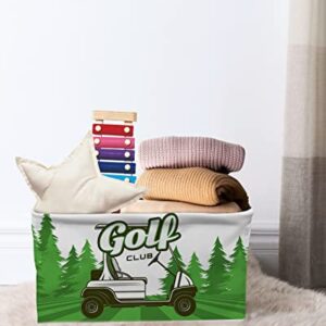 Golf Cart Storage Baskets for Organizing, Golf Club Green Field Pine Tree Balls Sports Theme Fabric Storage Bins for Shelf, Collapsible Cube Bin with Handles for Closet（15''x11''x9.5''）