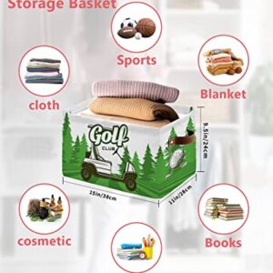 Golf Cart Storage Baskets for Organizing, Golf Club Green Field Pine Tree Balls Sports Theme Fabric Storage Bins for Shelf, Collapsible Cube Bin with Handles for Closet（15''x11''x9.5''）