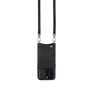 Bandolier Emma Crossbody Phone Case and Wallet - Black Leather with Gold Detail - Compatible with iPhone 14 Pro