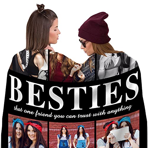 Ecautly Best Friends Birthday Gifts for Women, Personalized Blanket with Photo, Custom Best Friend Blanket, Friendship Gifts for Women Friends, BFF Unique Besties Gifts