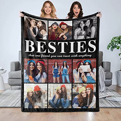 Ecautly Best Friends Birthday Gifts for Women, Personalized Blanket with Photo, Custom Best Friend Blanket, Friendship Gifts for Women Friends, BFF Unique Besties Gifts