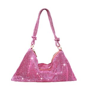 rhinestone purse silver hobo purse sparkly black evening bag for women prom party wedding-pink