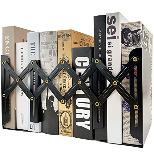 KIROYAL Adjustable Bookends Non Skid Decorative Bookends,Metal Bookends for Heavy Books,Bookshelf Organizer Holder for Books and Magazines for Desk