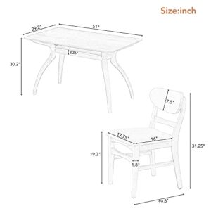 Melpomene 5 Piece Dining Table Set, Mid Century Solid Wood Kitchen Table with 4 Chairs and Special-Shape Legs(Natural Wood Wash)